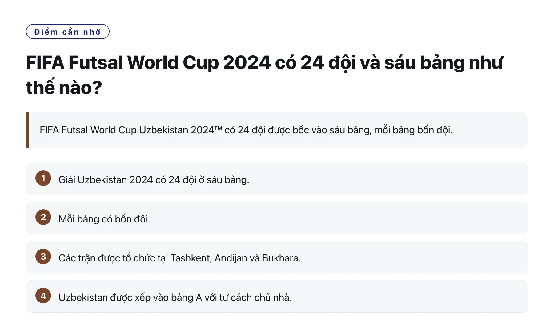FIFA Futsal World Cup 2024 có 24 đội và sáu bảng như thế nào?——全文要点速览